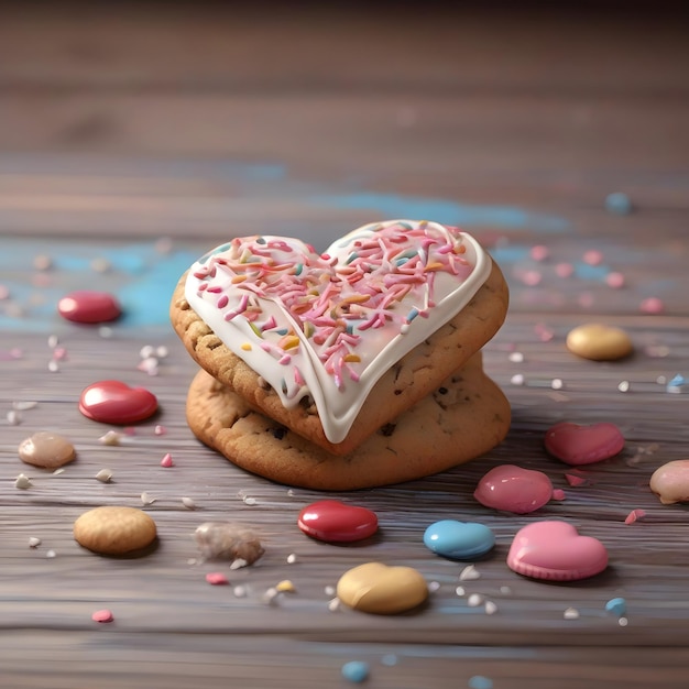 galleta del día de San Valentín en una mesa de madera ai generado fondo