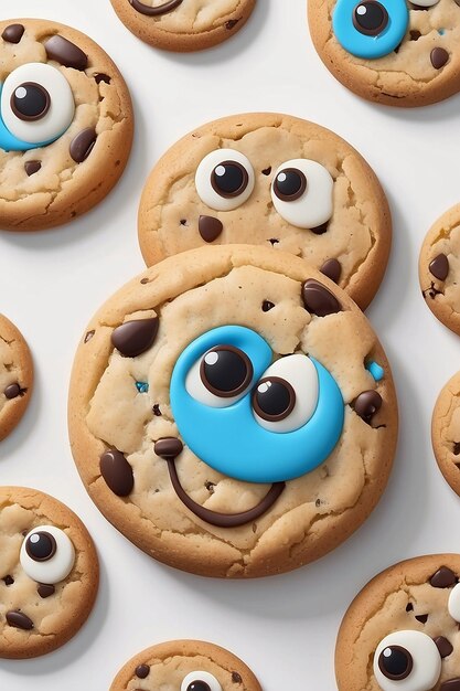 Galleta de dibujos animados con una cara y ojos en un fondo blanco