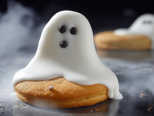 Una galleta fantasma con glaseado blanco para Halloween