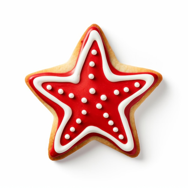 Foto galleta festiva de pan de jengibre de estrella de navidad aislada sobre un fondo completamente blanco