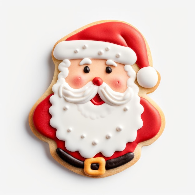 Galleta festiva de pan de jengibre de Papá Noel aislada sobre un fondo completamente blanco