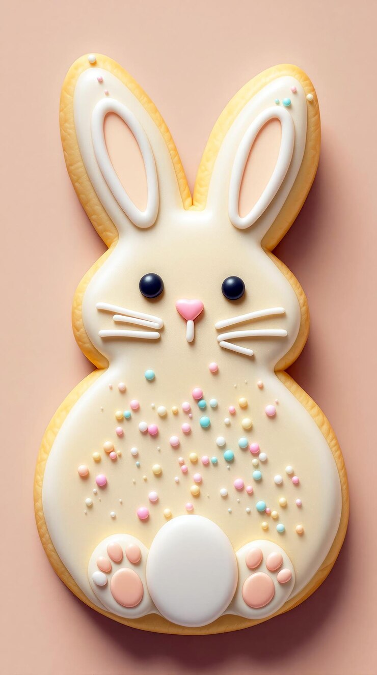 galleta en forma de conejo decorada en pastel vacaciones festivas primavera pascua postre comida arte lindo alegre