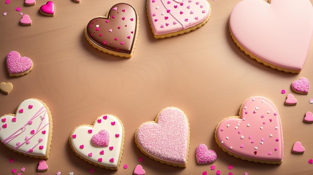 Una galleta en forma de corazón de color rosa y blanco con un corazón roto en la parte inferior.