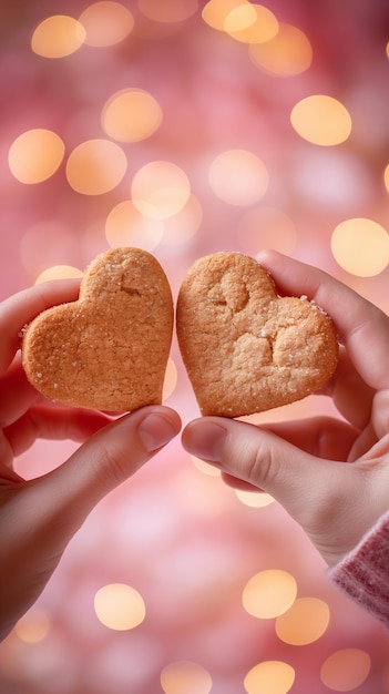 Una galleta en forma de corazón en el fondo del día de San Valentín