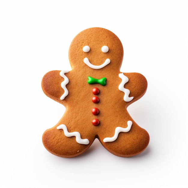 Galleta con forma de hombre de jengibre sobre fondo blanco aislado