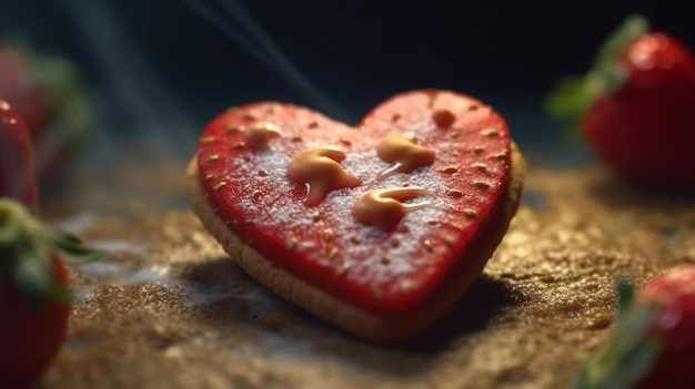 Galleta de fresa en forma de corazón con IA generativa