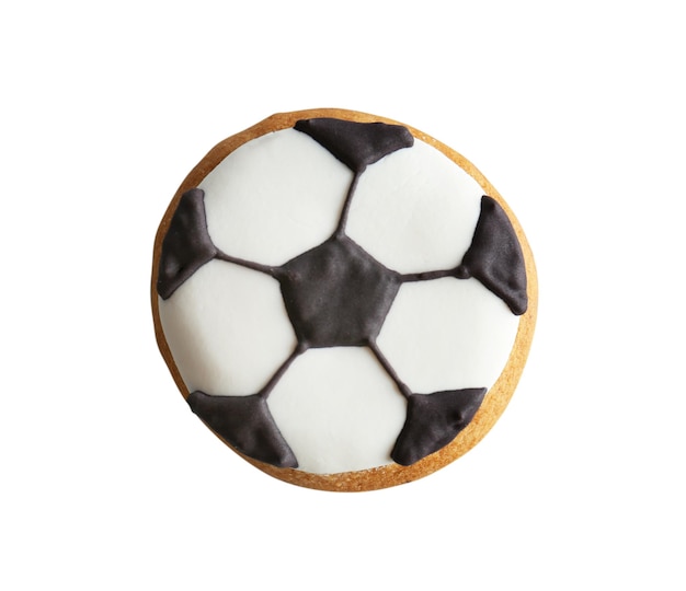 Galleta de fútbol sobre fondo blanco.