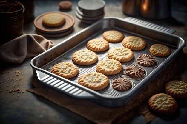 Galleta horneada en una bandeja para hornear en la cocina