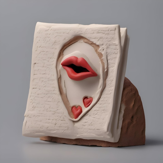 Galleta de jengibre con labios rojos sobre un fondo gris renderizado 3d