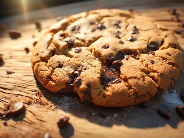 Una galleta con trozos de chocolate y un arándano en ella.