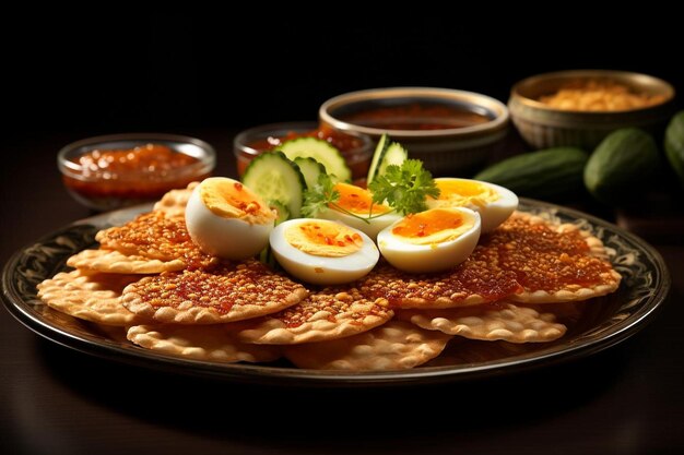 Foto galletas de arroz con gado gado