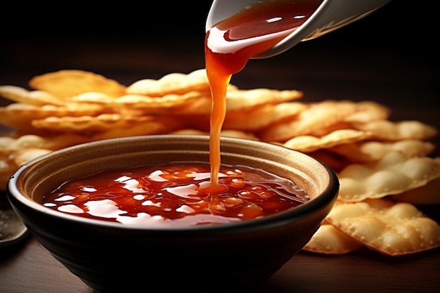 Foto las galletas de arroz sumergidas en salsa