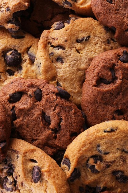 Galletas de avena frescas con primer plano de chocolate