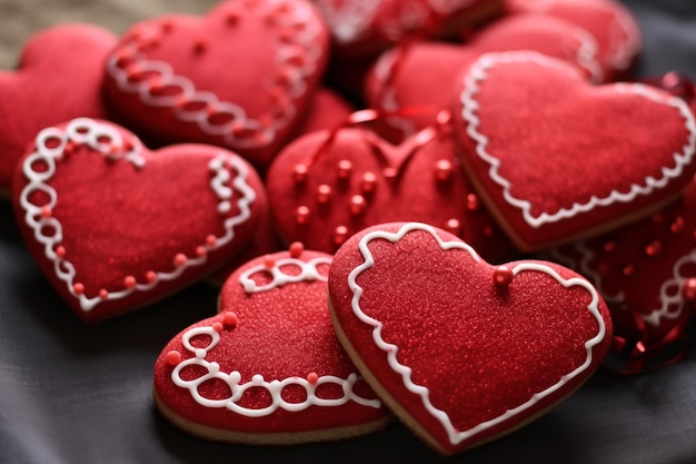 Galletas de azúcar del día de San Valentín en forma de corazón rojo