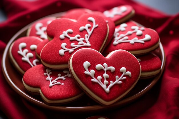 Galletas de azúcar del día de San Valentín en forma de corazón rojo