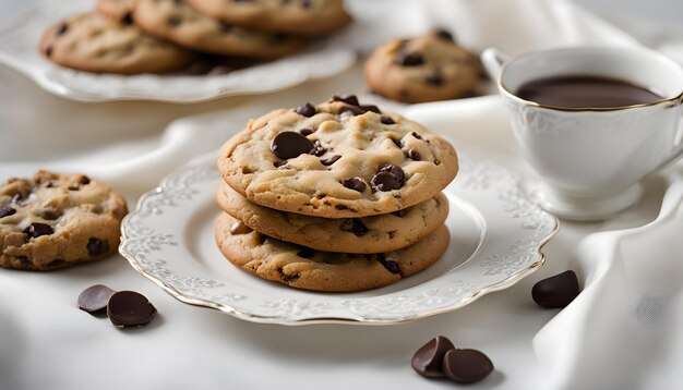 galletas de chip de chocolate en un plato con chips de chocolate y chips de chocolate