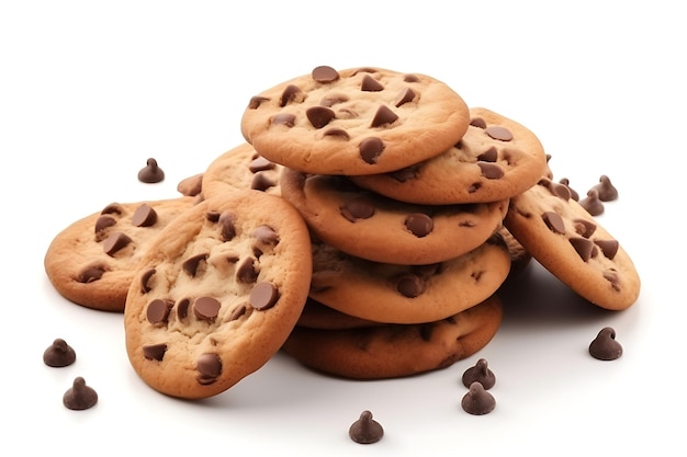 Galletas de chispas de chocolate aisladas en fondo blanco galleta postre dulce