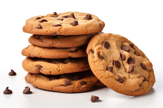 Galletas con chispas de chocolate aisladas sobre fondo blanco