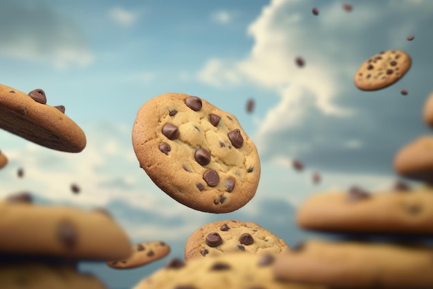 Galletas con chispas de chocolate cayendo Generar Ai