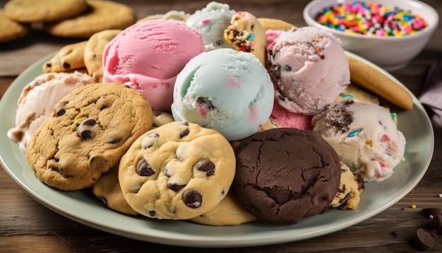 Galletas con chispas de chocolate en una pila de indulgencia generada por IA