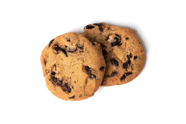 Galletas con chocolate aislado en blanco.