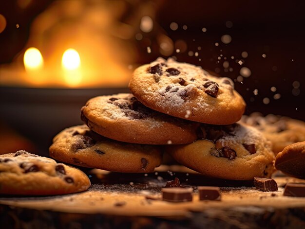 Galletas de chocolate en una mesa de madera rústica