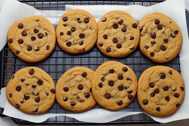 Foto galletas de chocolate recién horneadas en una cocina