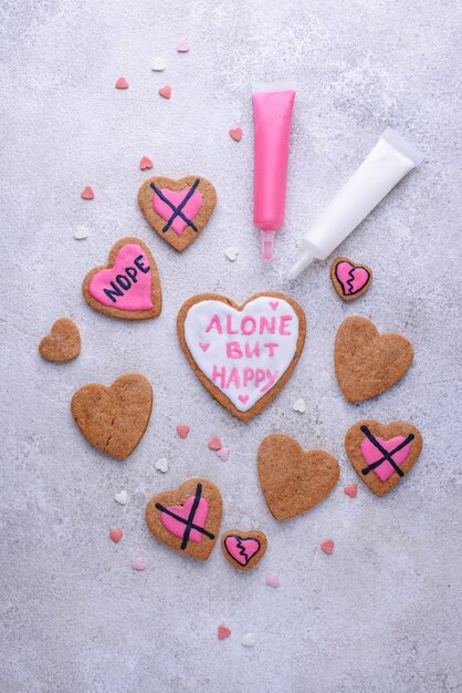 Galletas de concepto de día antivalentino solas pero felices