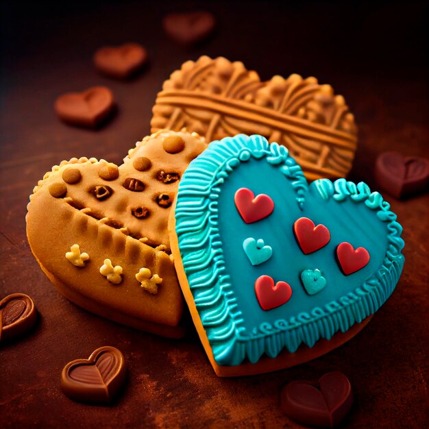 Galletas de corazón Valentine39s day Ilustración creada por tecnología Generative AI