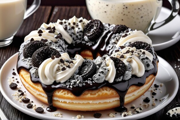 Foto y unas galletas con crema y un relleno de crema.