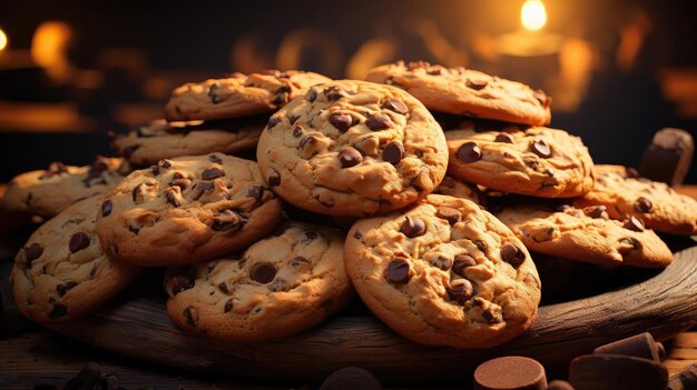 galletas crujientes con cobertura de chocolate en un plato con fondo negro y borroso