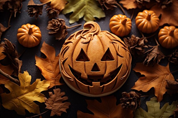 Foto galletas decoradas de halloween em mesa de madera estilo embrujado y acabado brillante