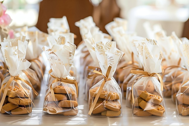 Las galletas decorativas en celofán con corbatas