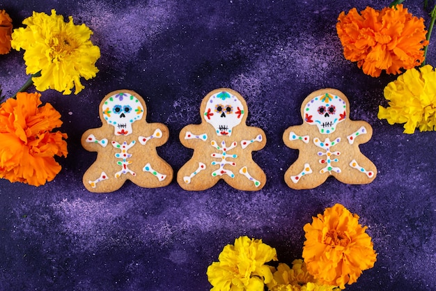 Galletas del día de muertos en forma de calavera de azúcar