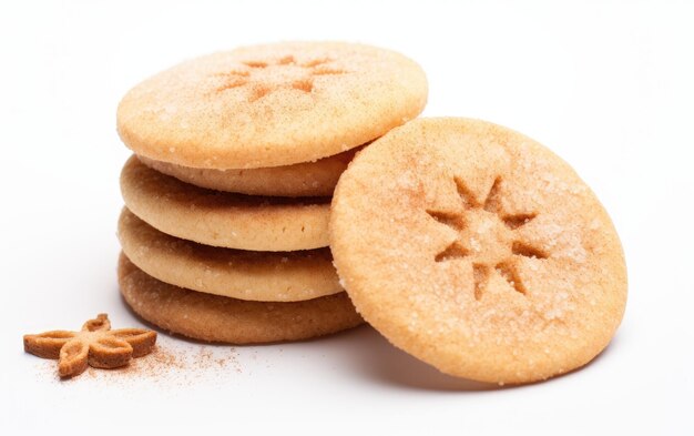 Foto galletas dulces con azúcar de canela en un fondo blanco