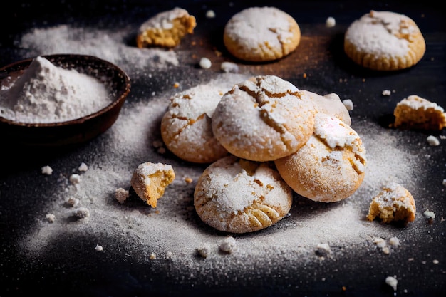 Galletas dulces crumble de migas de bizcocho con azúcar glas