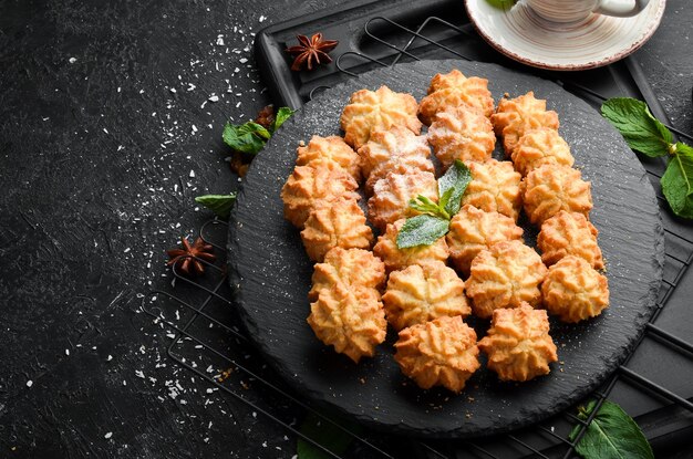 Galletas Dulces para el té Vista superior espacio de copia libre