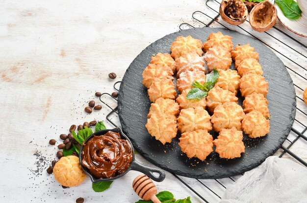 Galletas Dulces para el té Vista superior espacio de copia libre