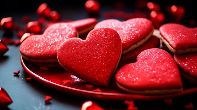 Galletas en forma de corazones en esmaltado AI generativa Alimentos