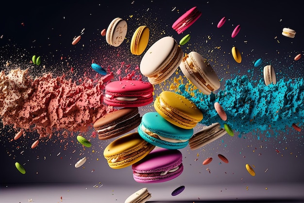 galletas en forma de macarrones llenas de color pasteles franceses una cascada o vuelo