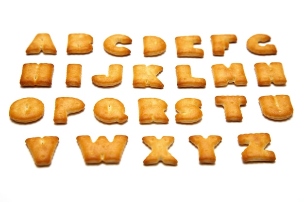 Galletas en forma de la perspectiva del alfabeto