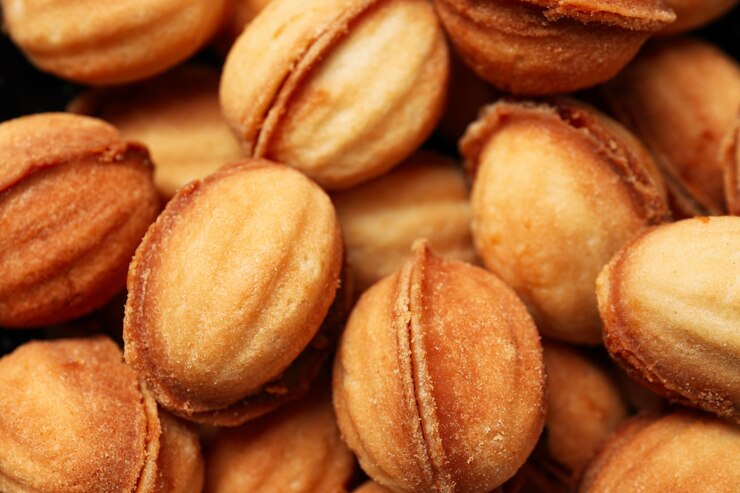Galletas en forma de primer plano de nueces