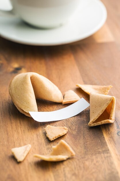 Foto las galletas de la fortuna en la mesa de madera