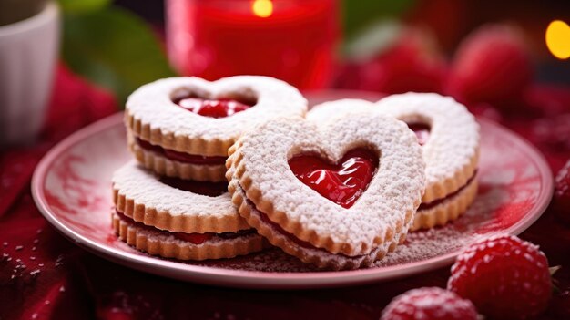 Galletas de frambuesa en forma de corazón