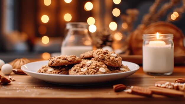 Galletas galletas en un plato con fondo borroso