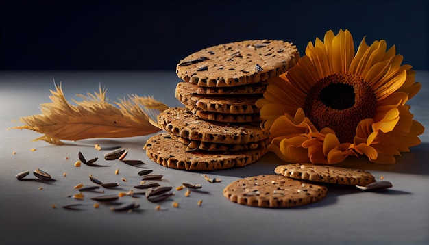 Galletas de girasol y avena con semillas de girasolgenerativeai