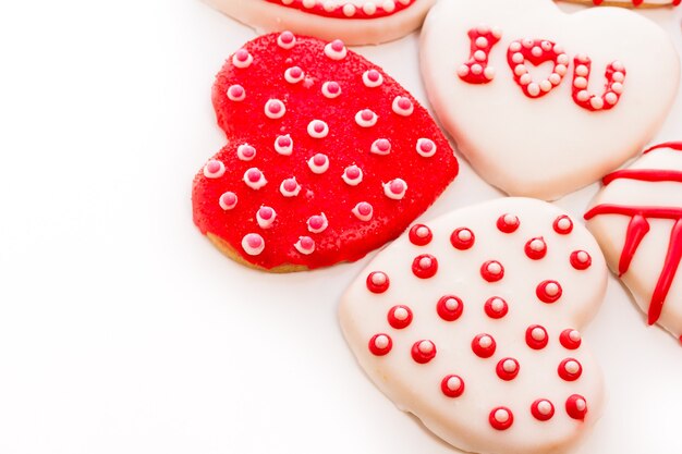 Galletas Gourtmet en forma de corazón decoradas para San Valentín.