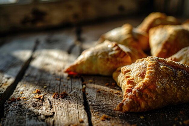 Foto galletas hamantaschen recién hechas en una superficie de madera rústica bañada en la suave luz natural