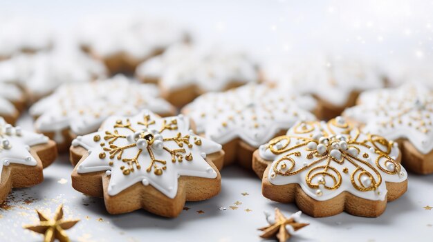 Galletas de jengibre hechas a mano para Navidad en un entorno blanco IA generativa