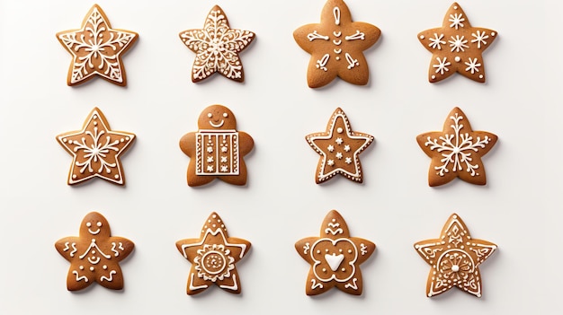 Galletas de jengibre en un recipiente aislado en la vista superior de fondo blanco